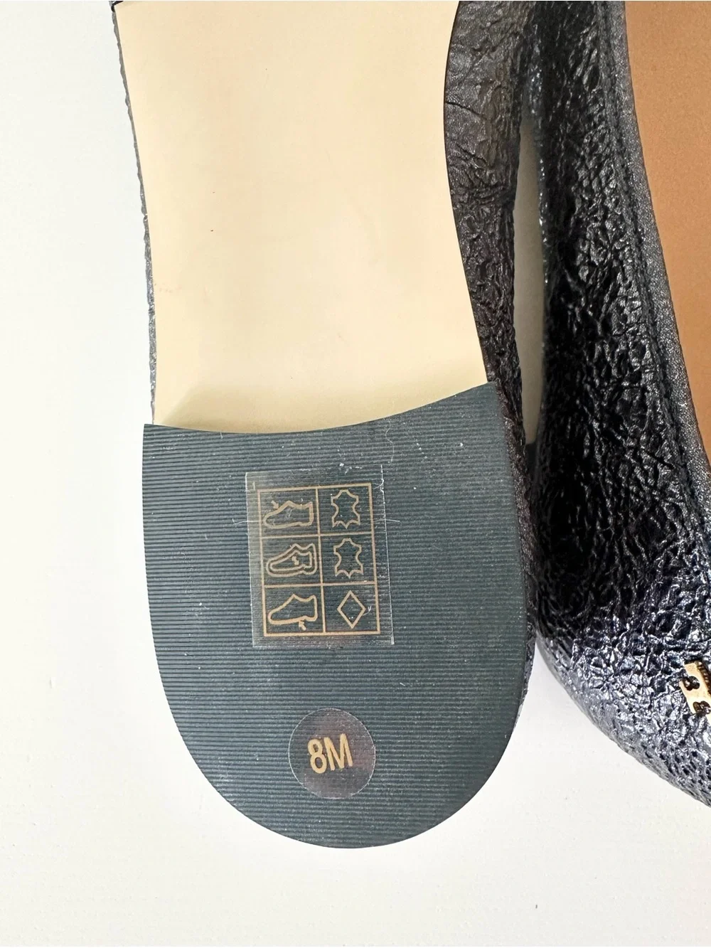 Tory Burch Metallic Navy / Pewter Leather Ballet Flats Bow Accent - Size 8M